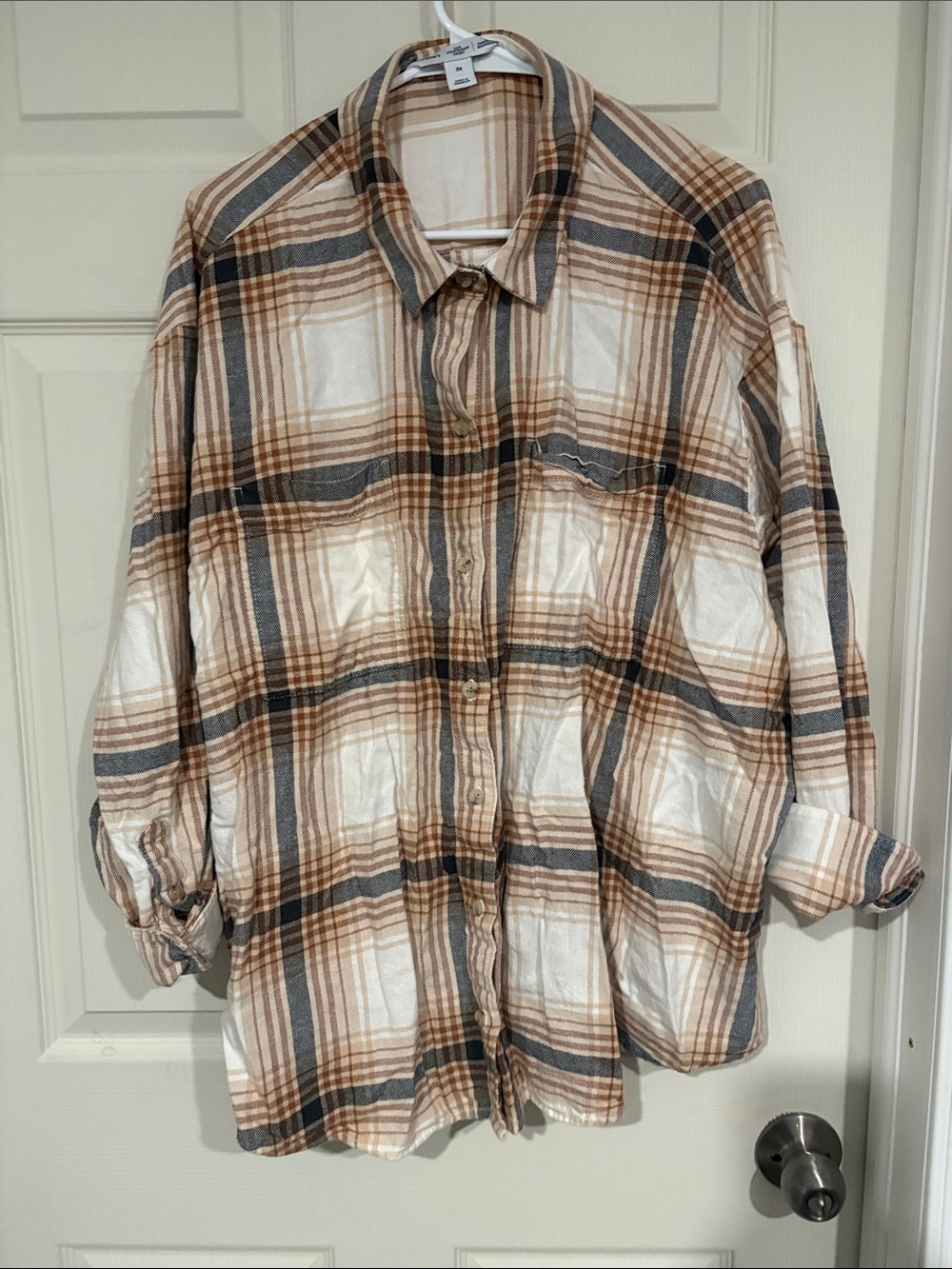 Plaid Button-Up Shirt in Brown and Gray
